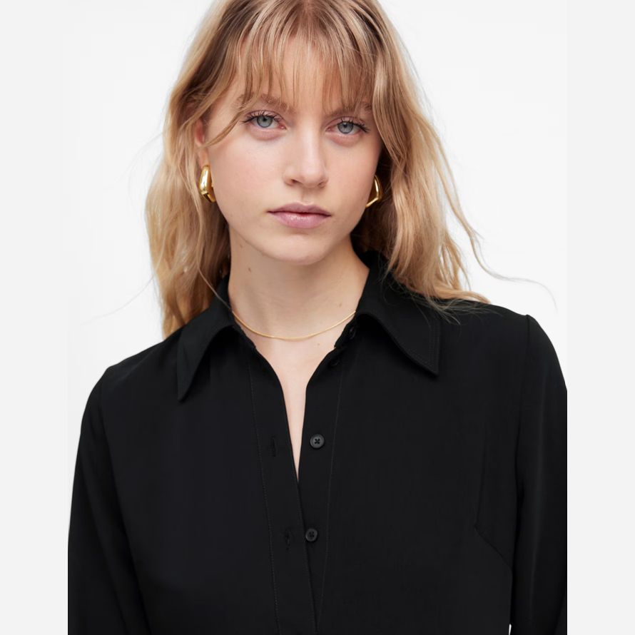 black womens madewell button-up midi shirt dress