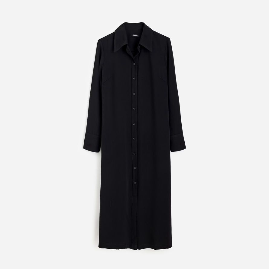 black womens madewell button-up midi shirt dress