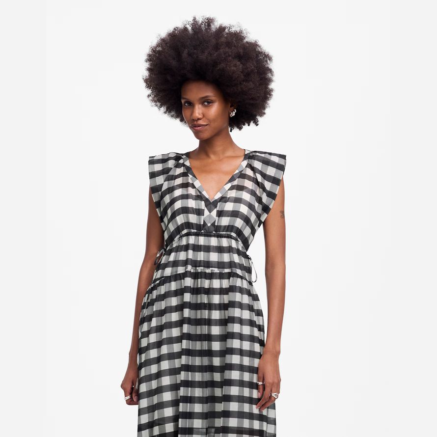 black white madewell sheer v-neck dolman maxi womens dress