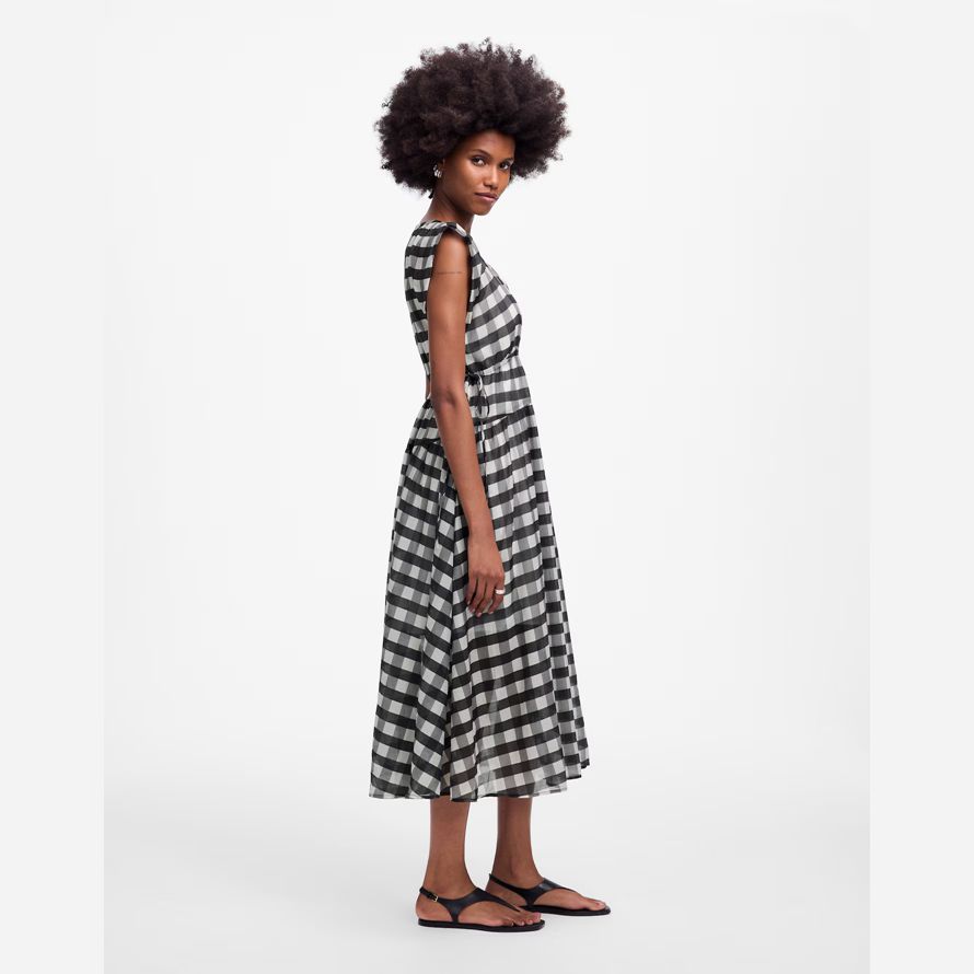 black white madewell sheer v-neck dolman maxi womens dress