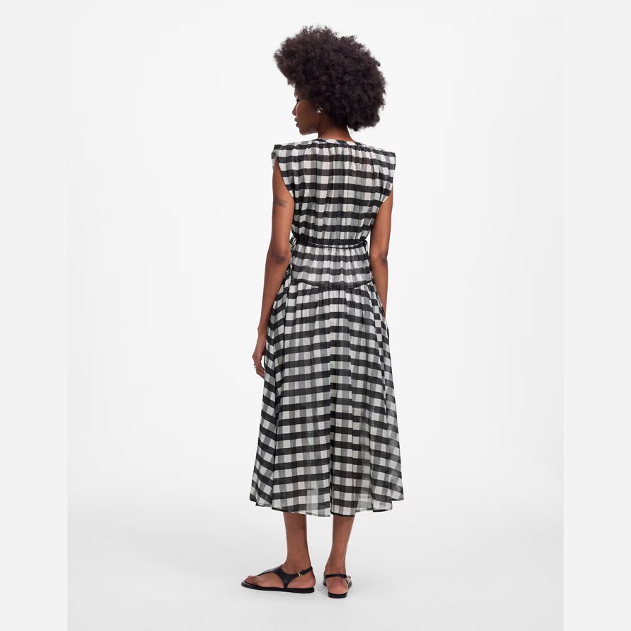 black white madewell sheer v-neck dolman maxi womens dress