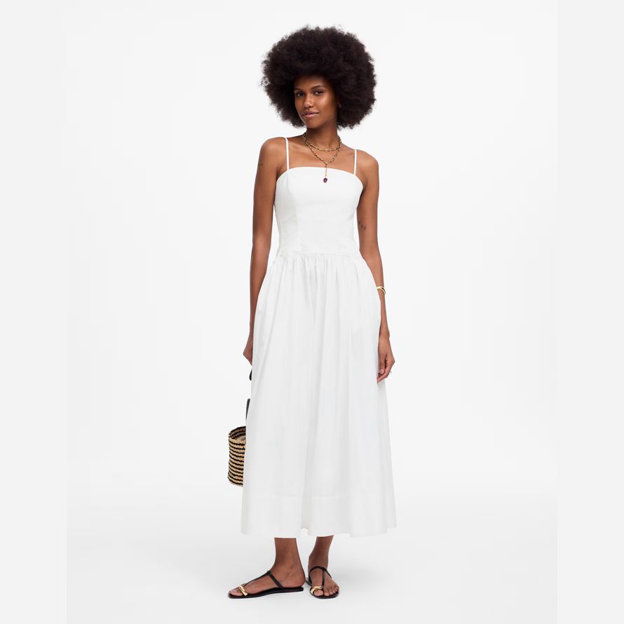 white womens madewell poplin seamed midi dress