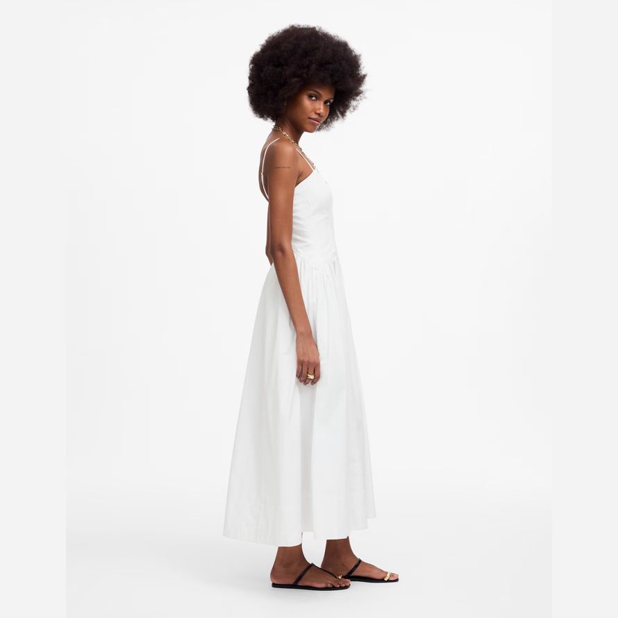 white womens madewell poplin seamed midi dress