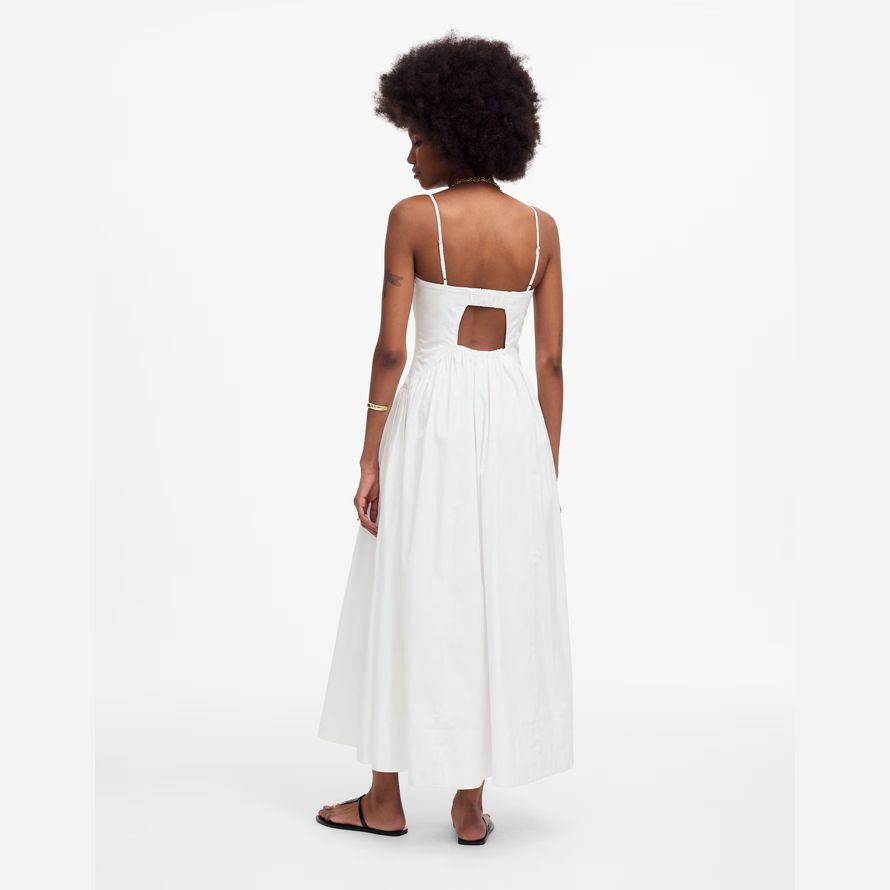 white womens madewell poplin seamed midi dress