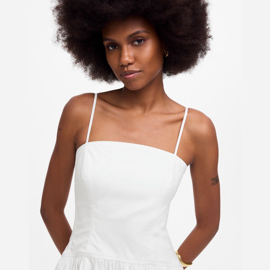 white womens madewell poplin seamed midi dress