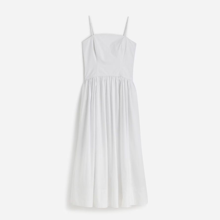 white womens madewell poplin seamed midi dress