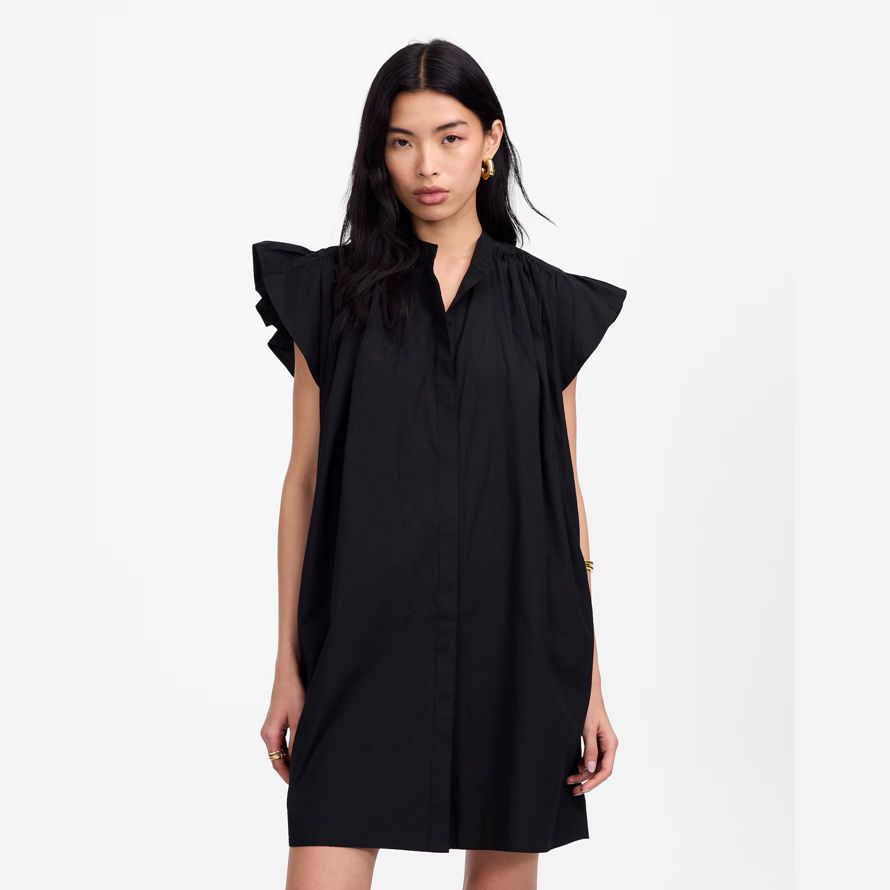 womens madewell flutter sleeve button-front mini dress black