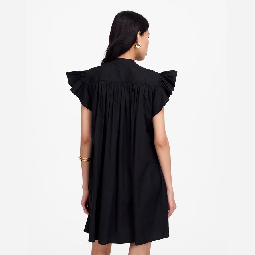 womens madewell flutter sleeve button-front mini dress black