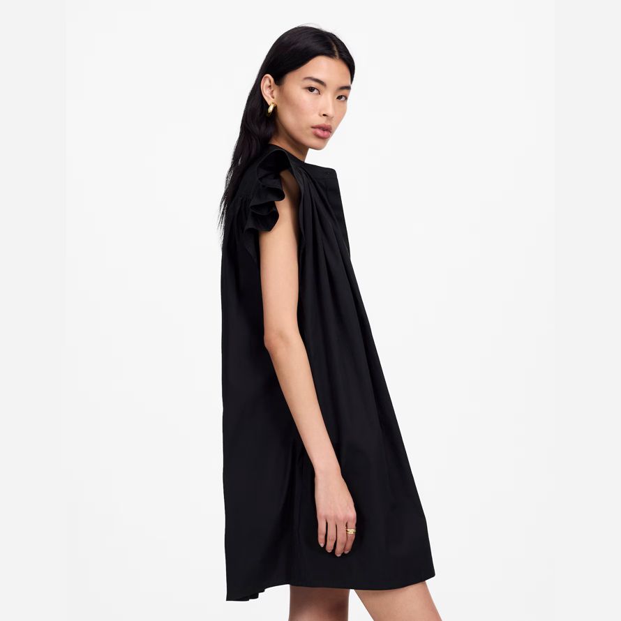 womens madewell flutter sleeve button-front mini dress black