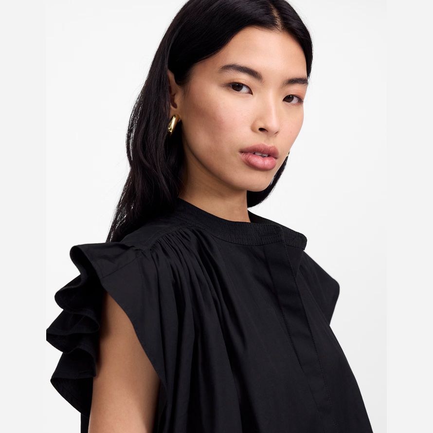 womens madewell flutter sleeve button-front mini dress black