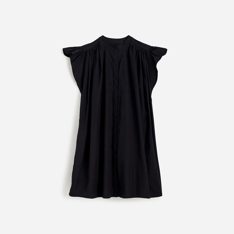 womens madewell flutter sleeve button-front mini dress black