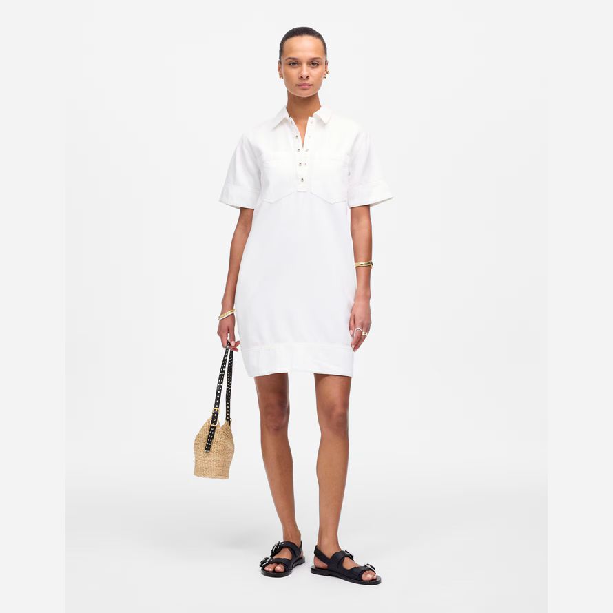 womens madewell denim popover dress white