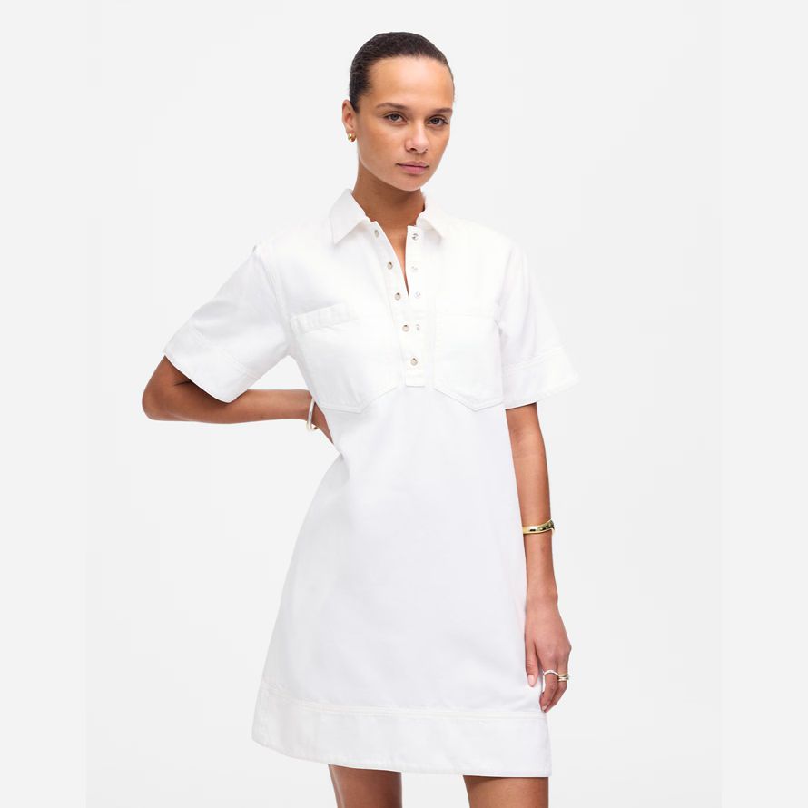 womens madewell denim popover dress white