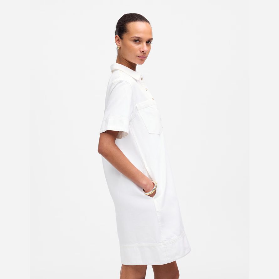 womens madewell denim popover dress white