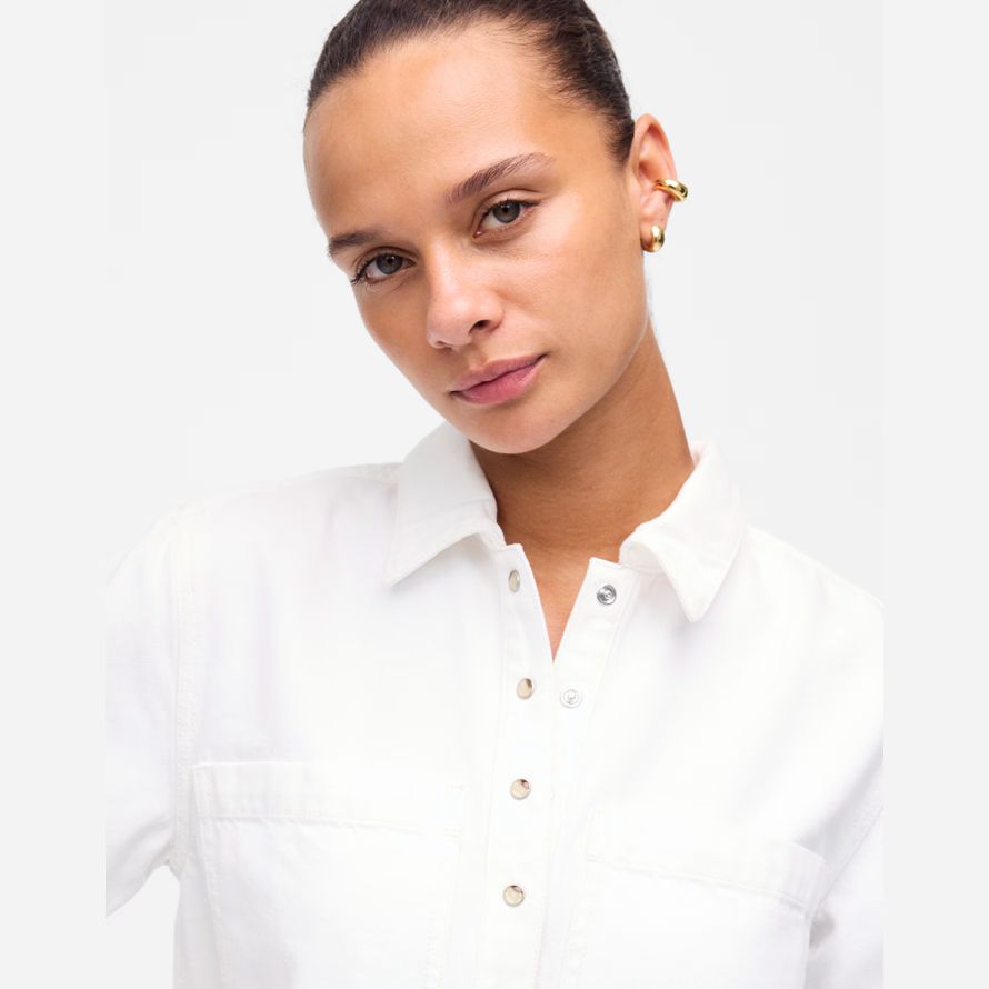 womens madewell denim popover dress white