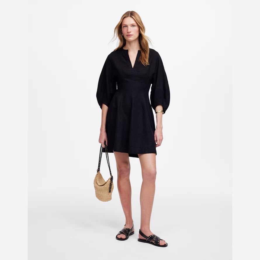 black womens madewell splitneck mini dress