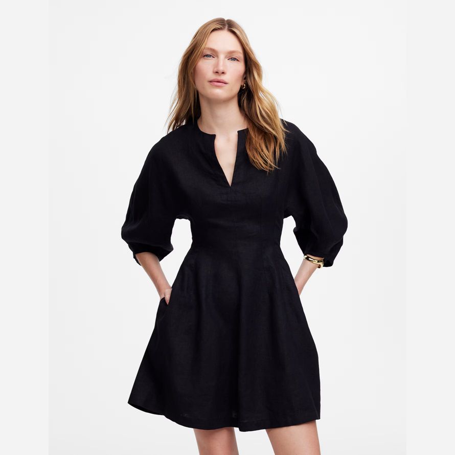black womens madewell splitneck mini dress