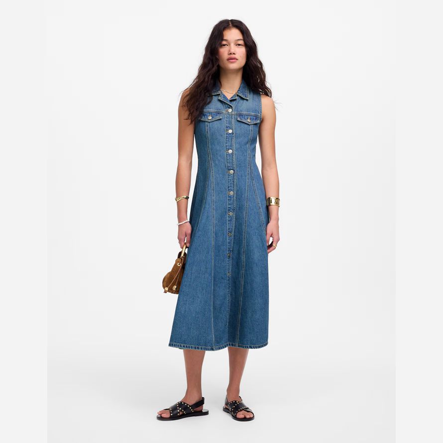womens madewell pleated midi shirt dress blue