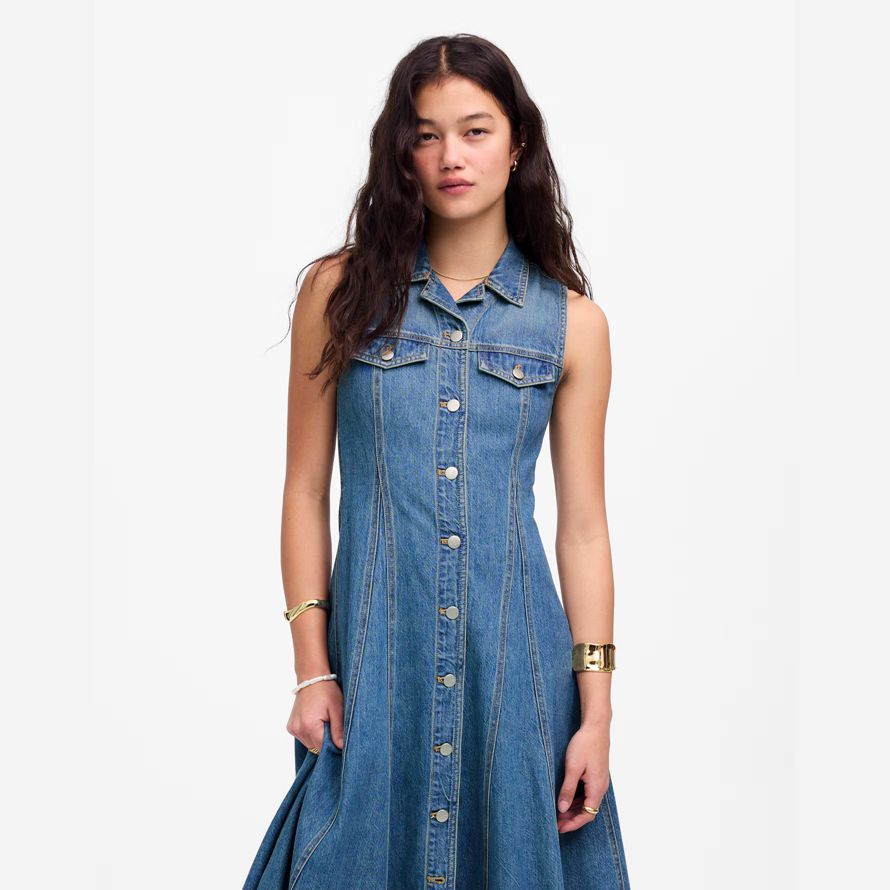 womens madewell pleated midi shirt dress blue