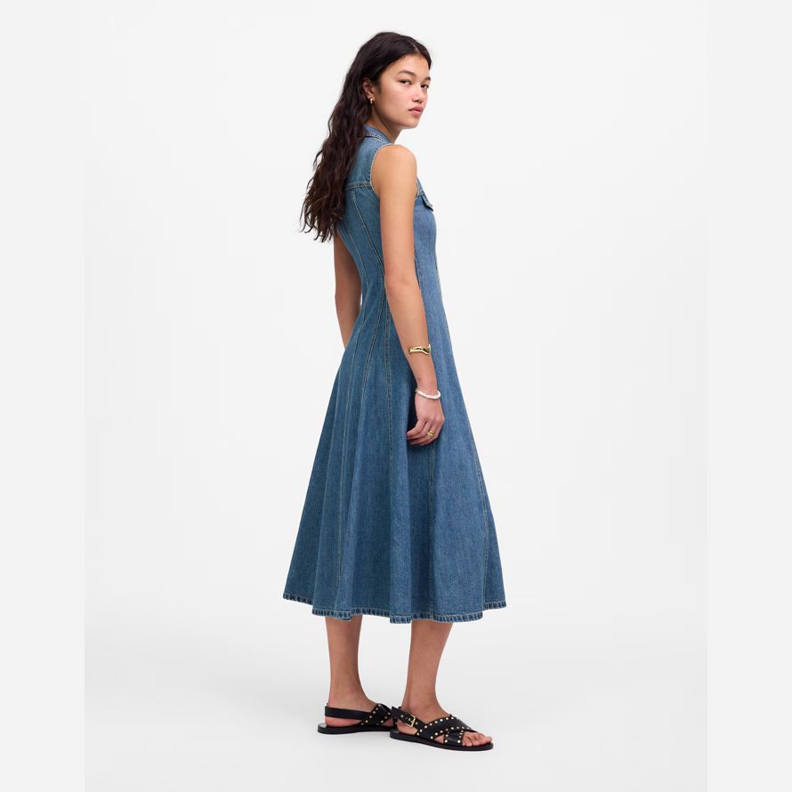 womens madewell pleated midi shirt dress blue