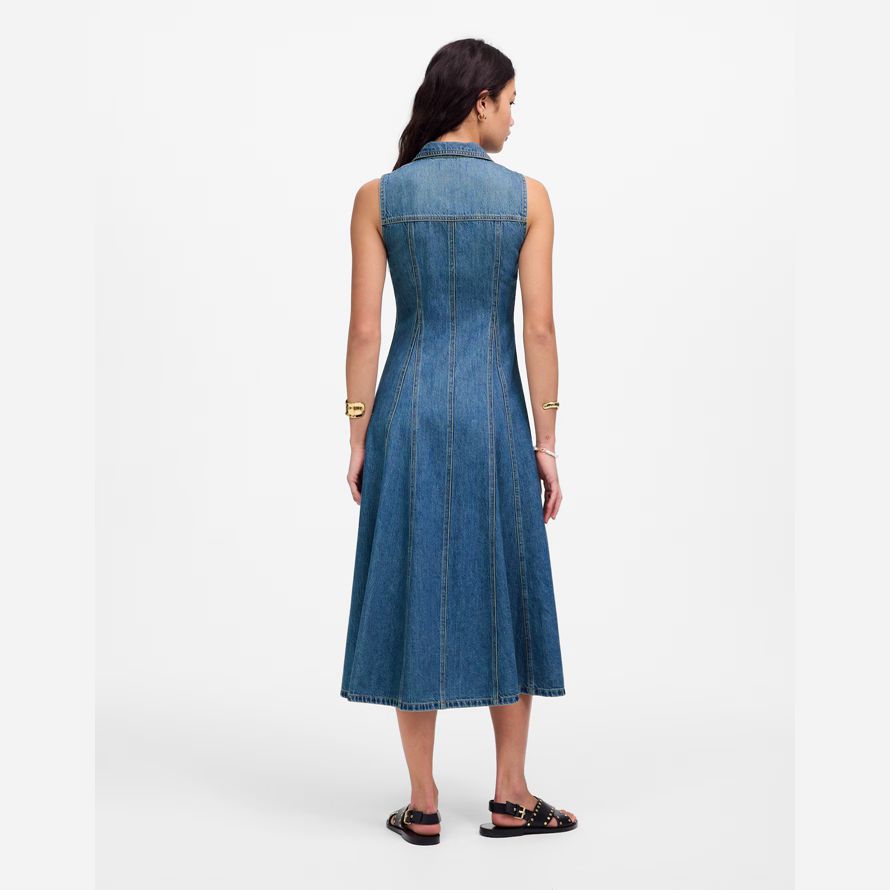 womens madewell pleated midi shirt dress blue