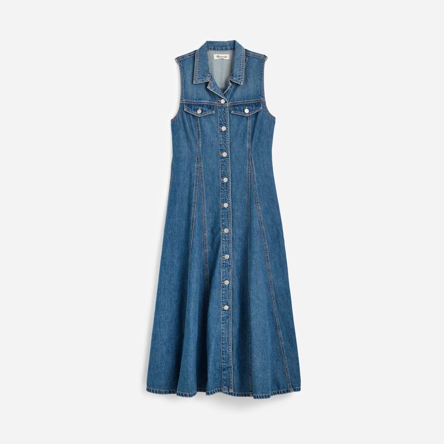 womens madewell pleated midi shirt dress blue