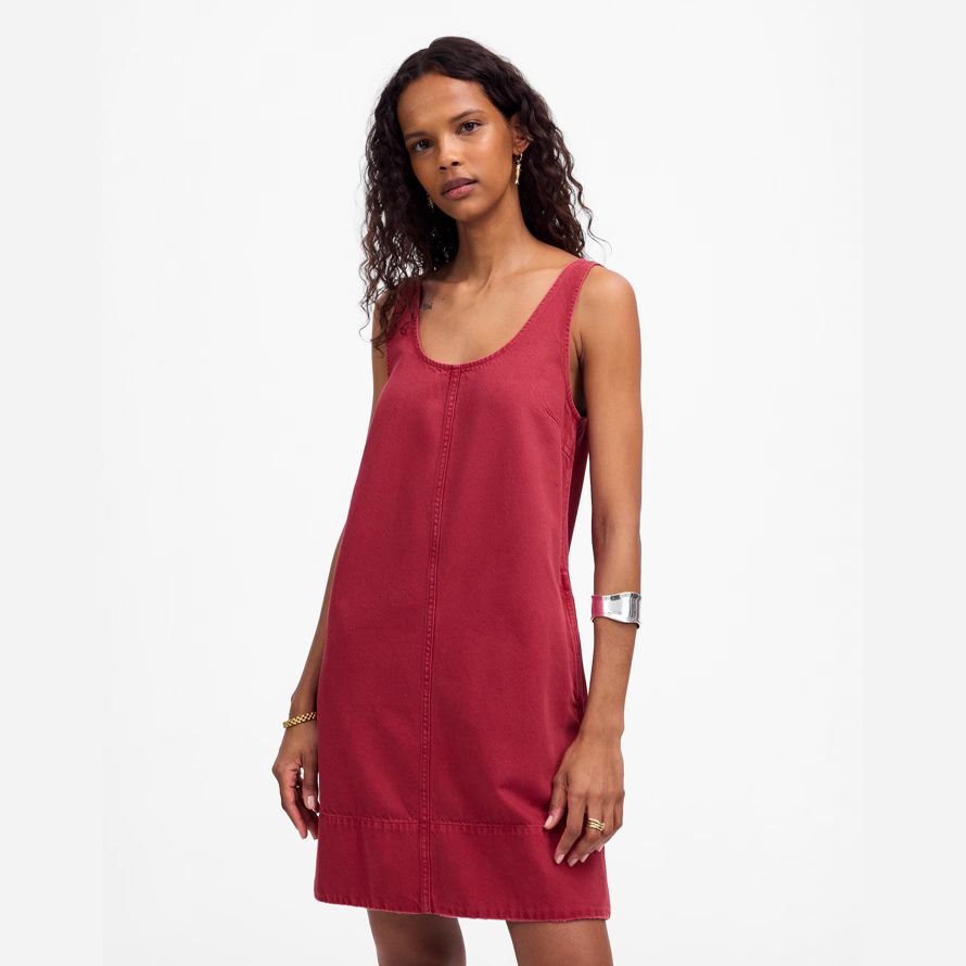 dark red womens madewell denim scoopneck mini dress