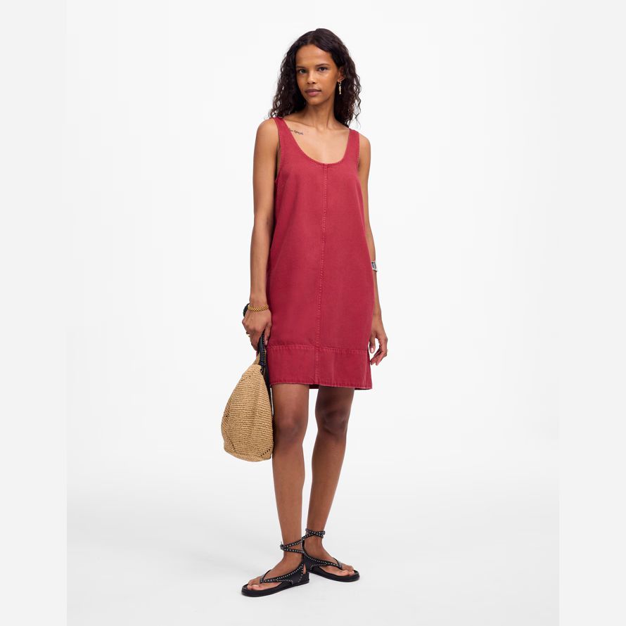 dark red womens madewell denim scoopneck mini dress
