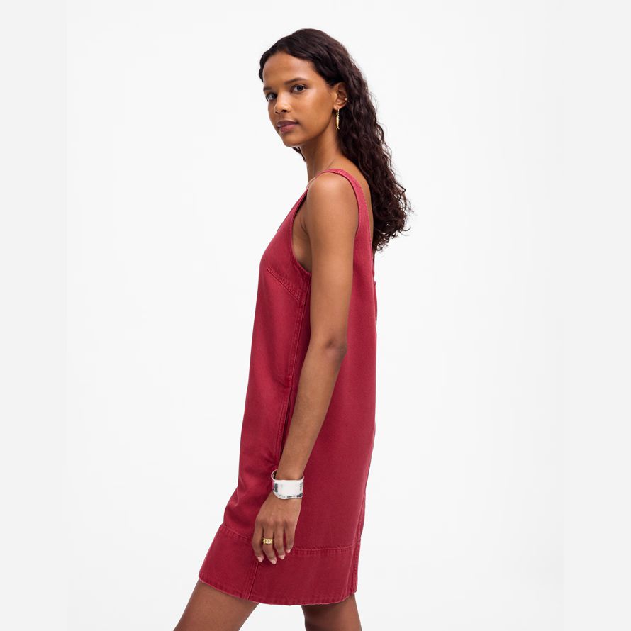 dark red womens madewell denim scoopneck mini dress