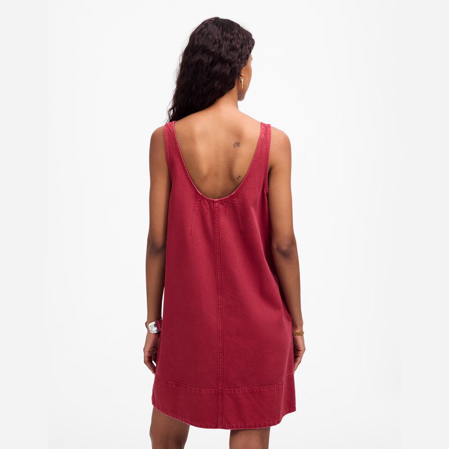 dark red womens madewell denim scoopneck mini dress