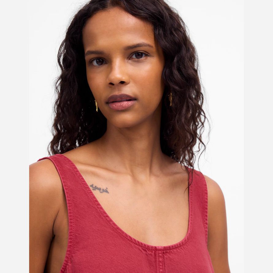 dark red womens madewell denim scoopneck mini dress