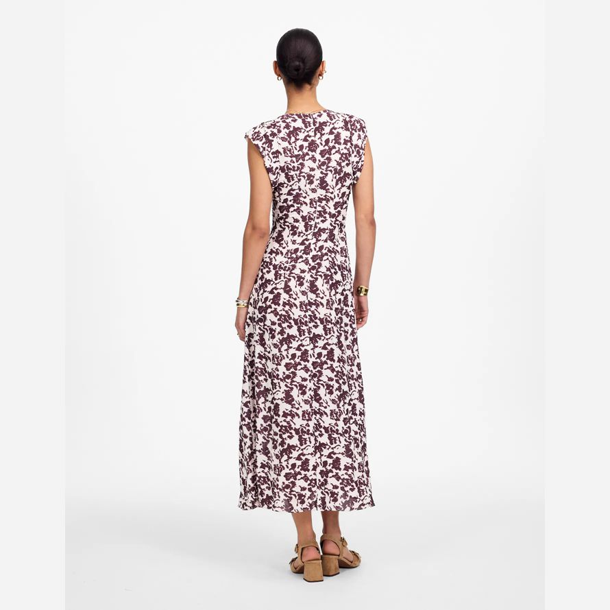 madewell ruched flutter sleeve midi womens dress beige chocolate