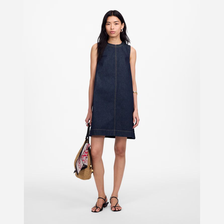womens madewell denim boxy dress navy