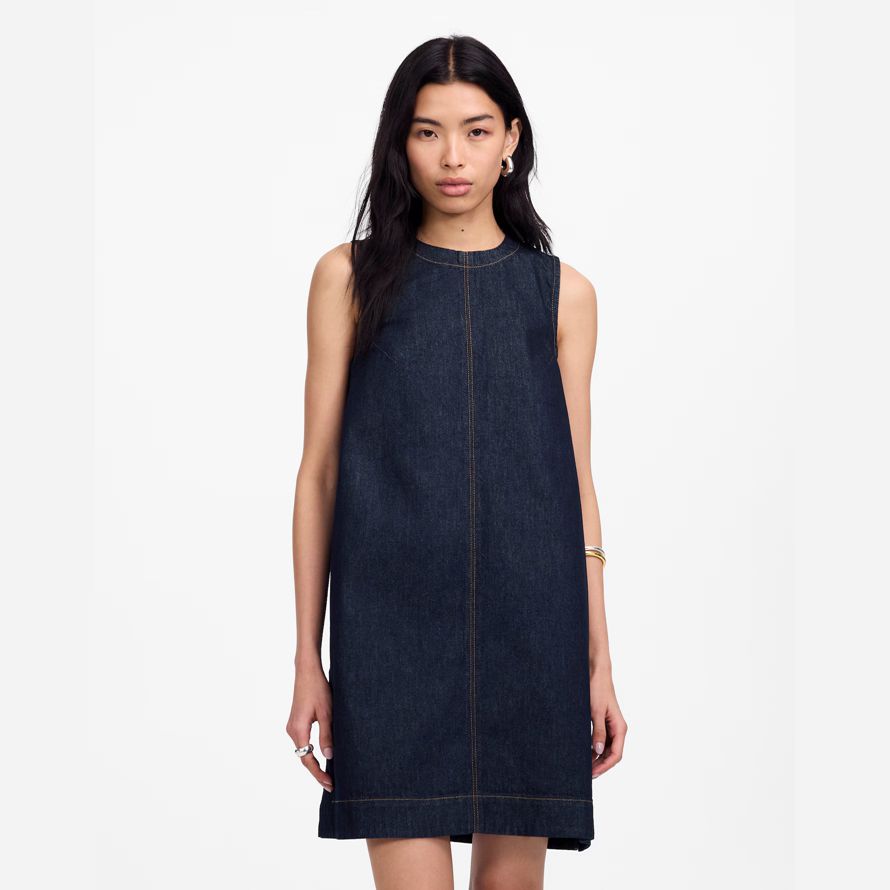 womens madewell denim boxy dress navy