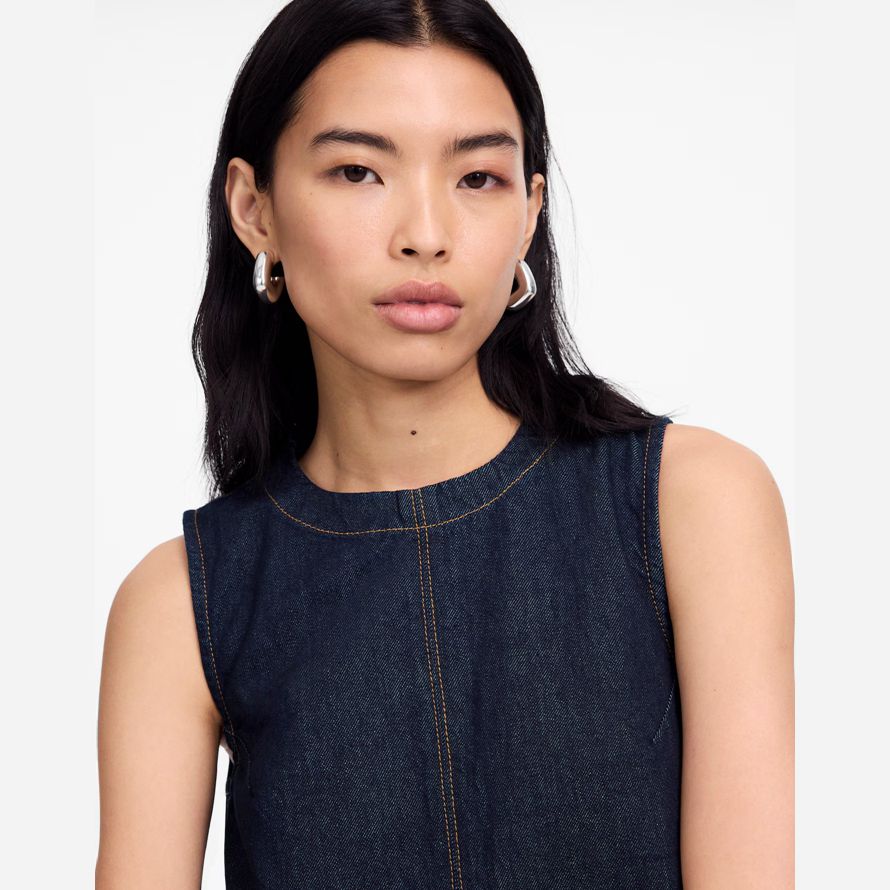 womens madewell denim boxy dress navy
