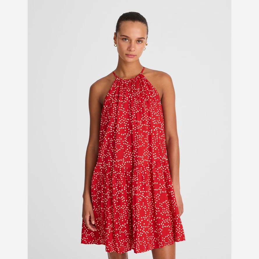 womens madewell drop-waist mini dress red