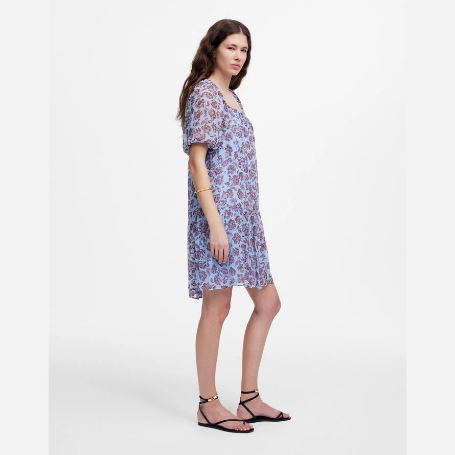 madewell puff-sleeve mini womens dress blue chocolate