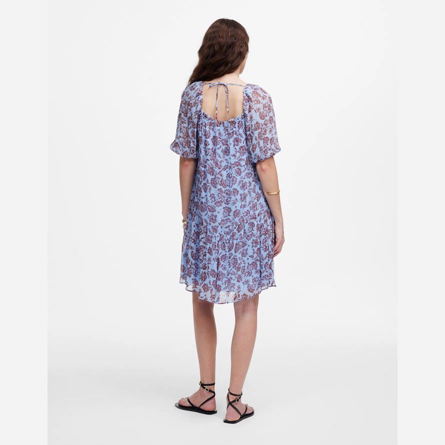 madewell puff-sleeve mini womens dress blue chocolate
