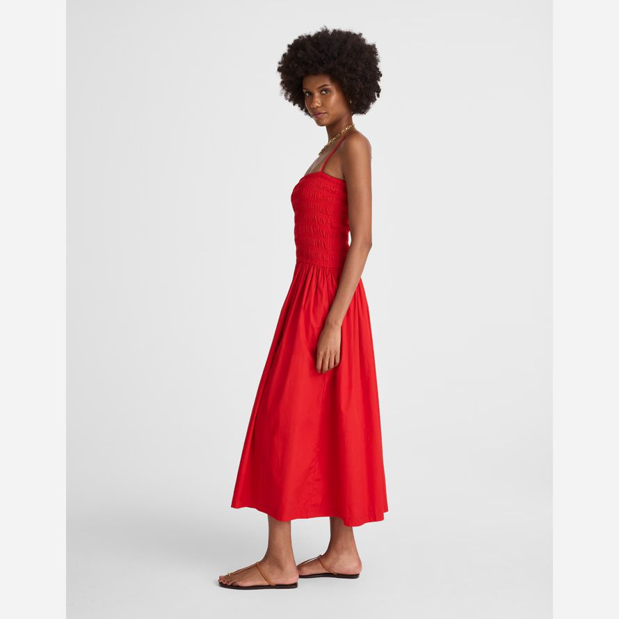 womens madewell poplin smocked maxi dress red