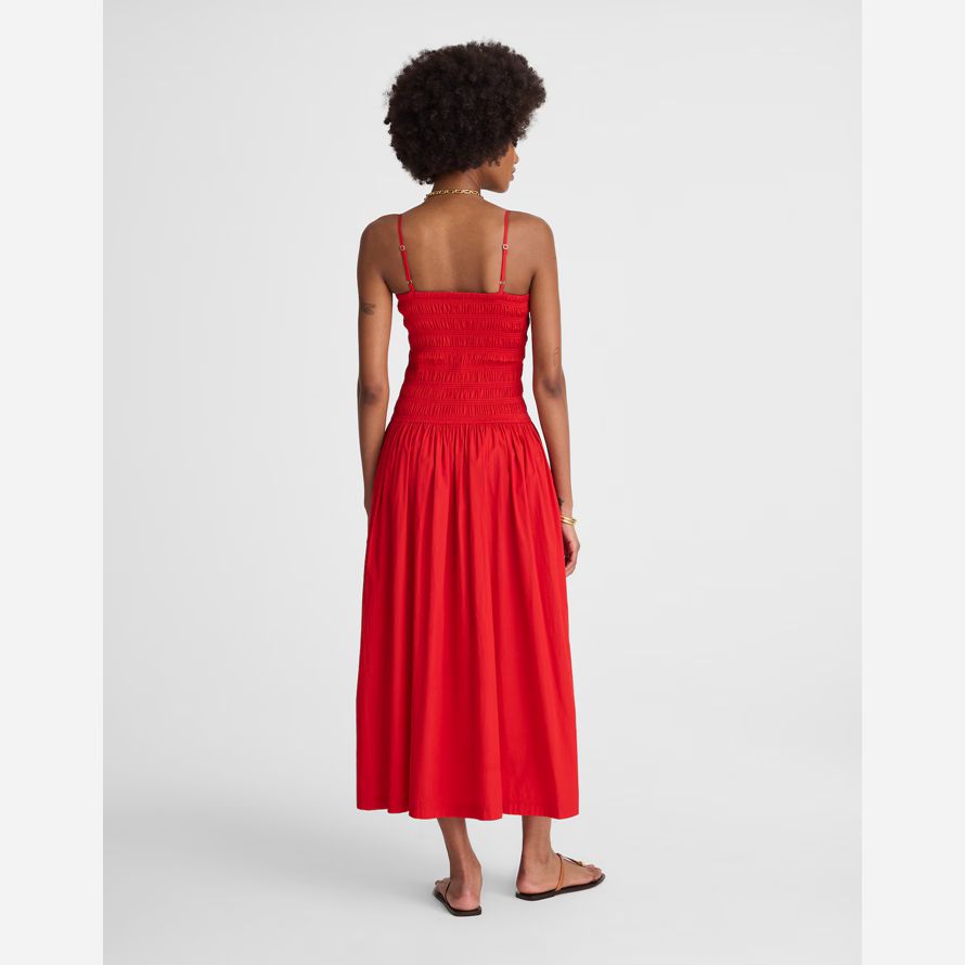 womens madewell poplin smocked maxi dress red