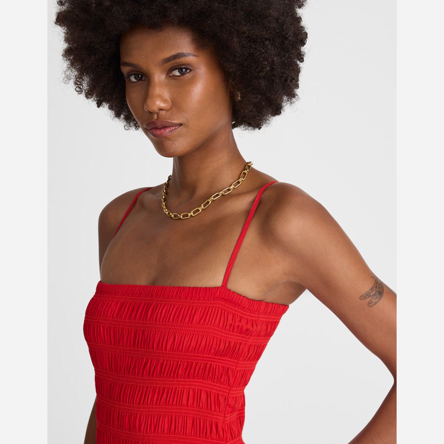 womens madewell poplin smocked maxi dress red