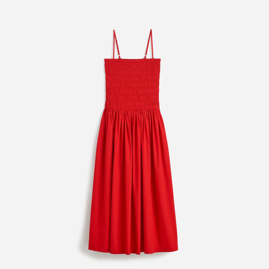 womens madewell poplin smocked maxi dress red