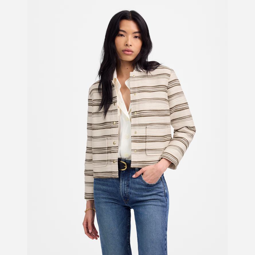 cream olive womens madewell striped tweed jackets