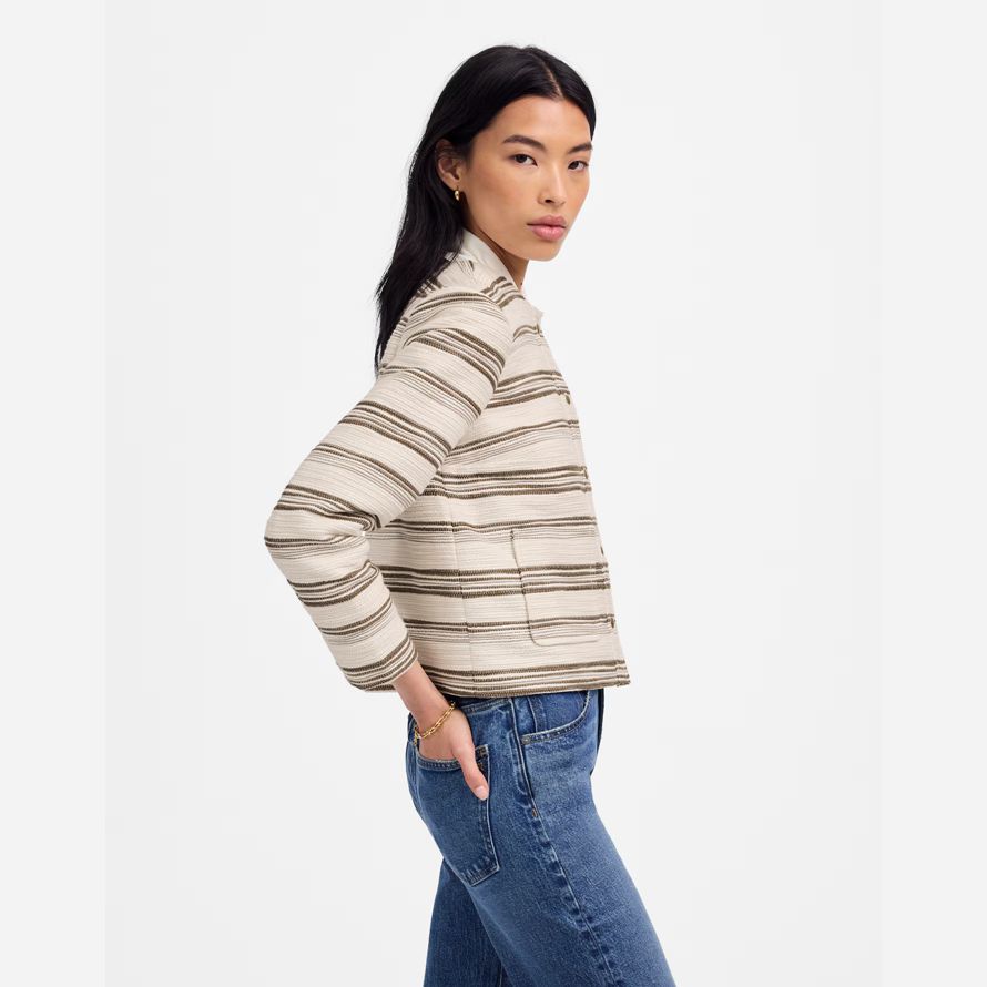 cream olive womens madewell striped tweed jackets