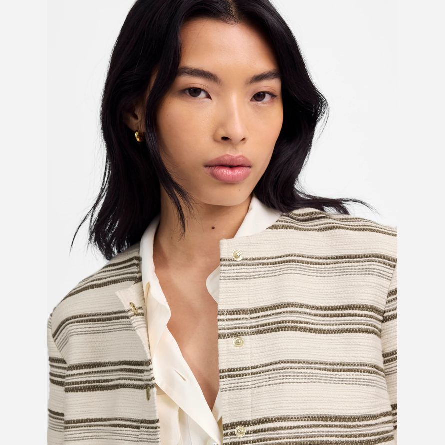 cream olive womens madewell striped tweed jackets