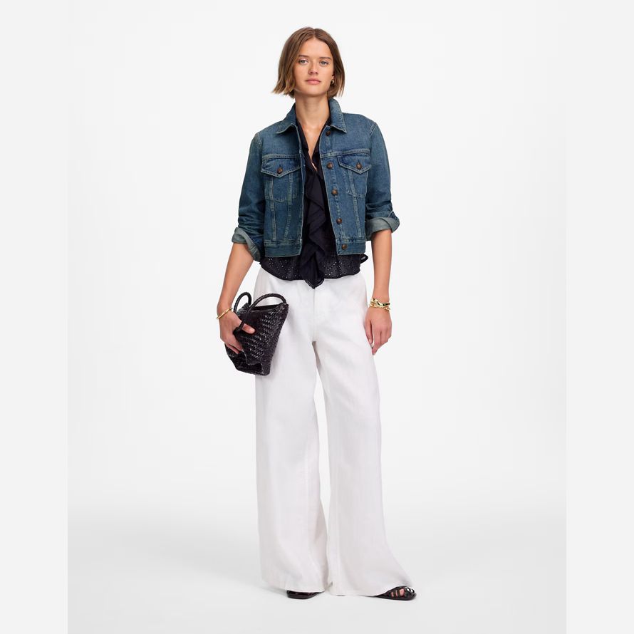 madewell crop jean trucker womens jackets blue