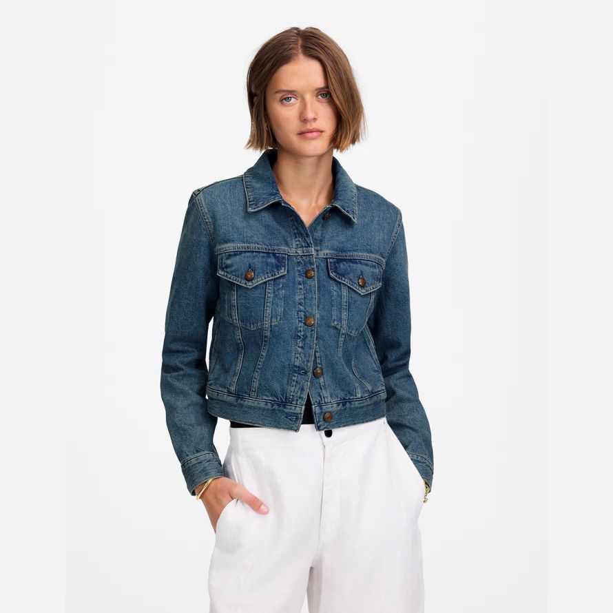 madewell crop jean trucker womens jackets blue