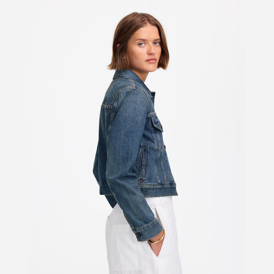 madewell crop jean trucker womens jackets blue