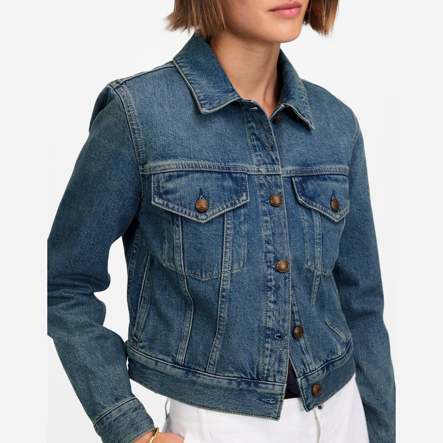 madewell crop jean trucker womens jackets blue