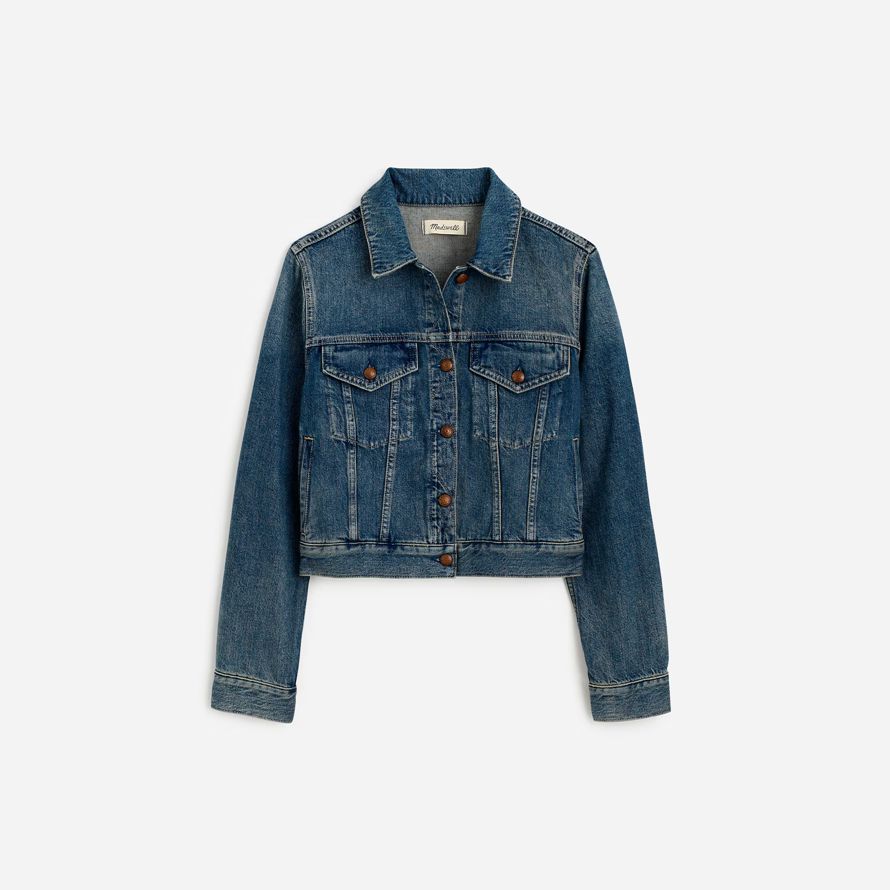 madewell crop jean trucker womens jackets blue